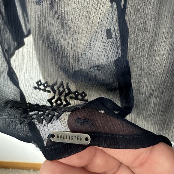 Hollister Y2K Top Womens Small Navy Blue Sheer Sleeveless Embroidered Boho 2010s - Picture 6 of 12